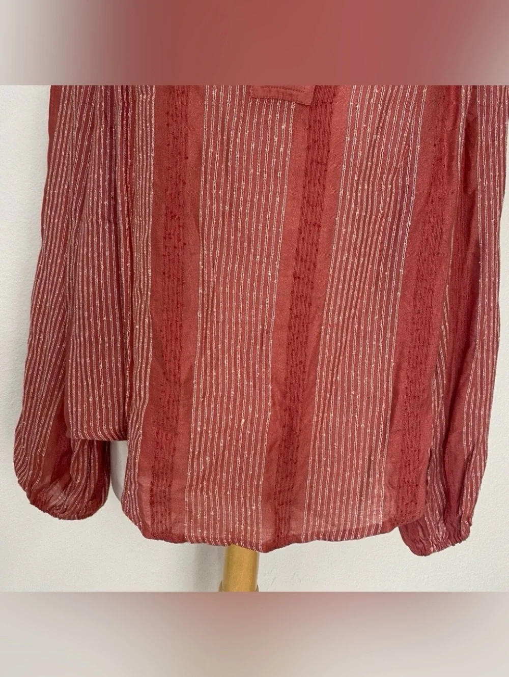 Free People Women Burnt Red Stripe Gauzy Peasant Oversize Blouse Size Large Boho
